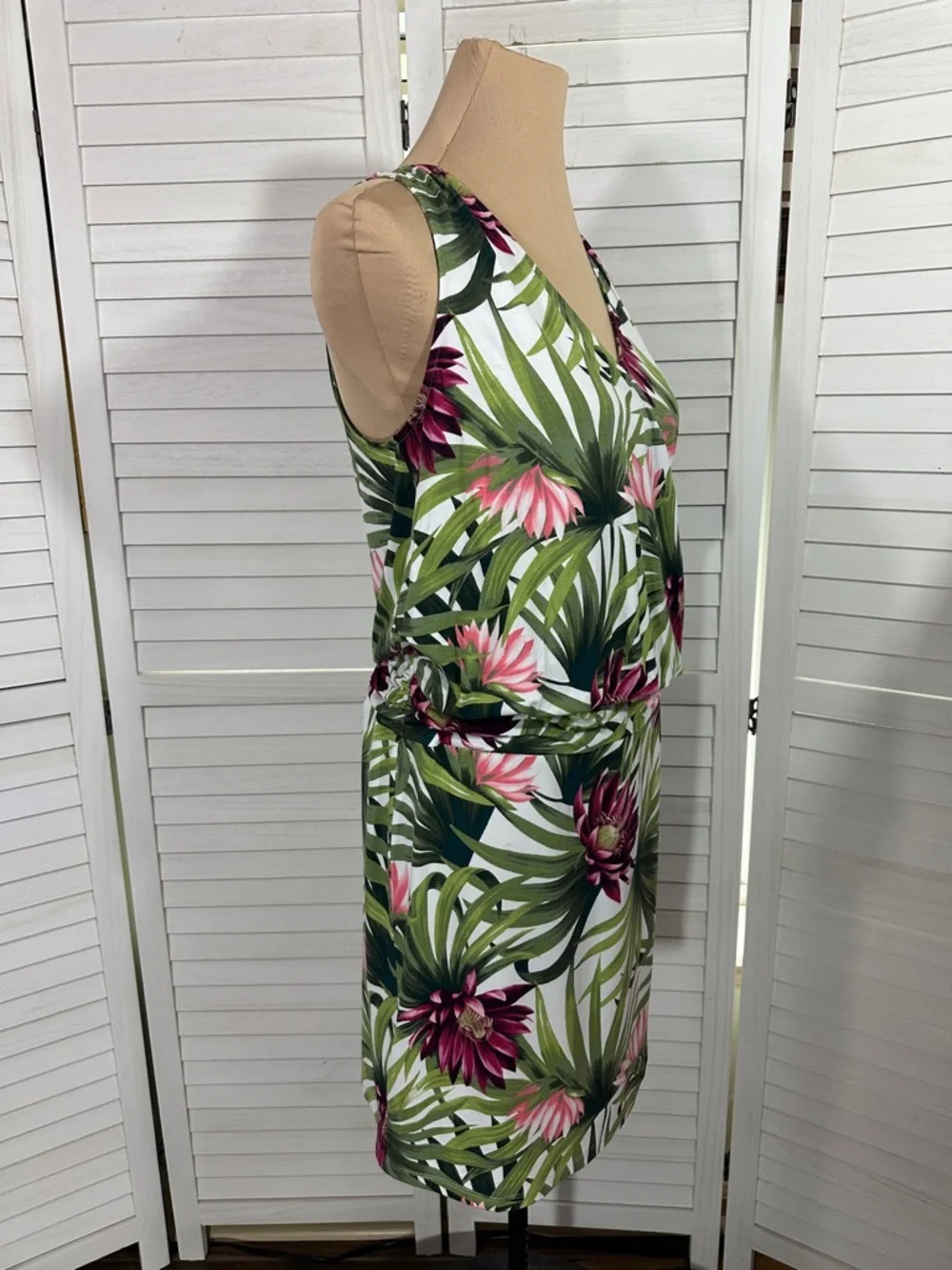 Tommy Bahama Tank Dress Size SP Proteia Garden Palm Floral Print Ruched Blouson - Picture 6 of 10